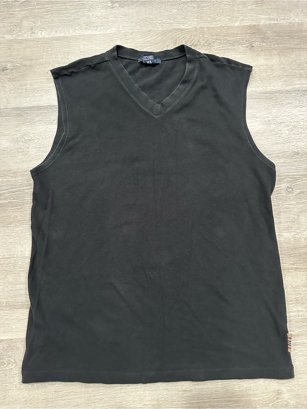 N112 Vintage Burberry Black V-Neck Sleeveles Top Mens Size M Medium